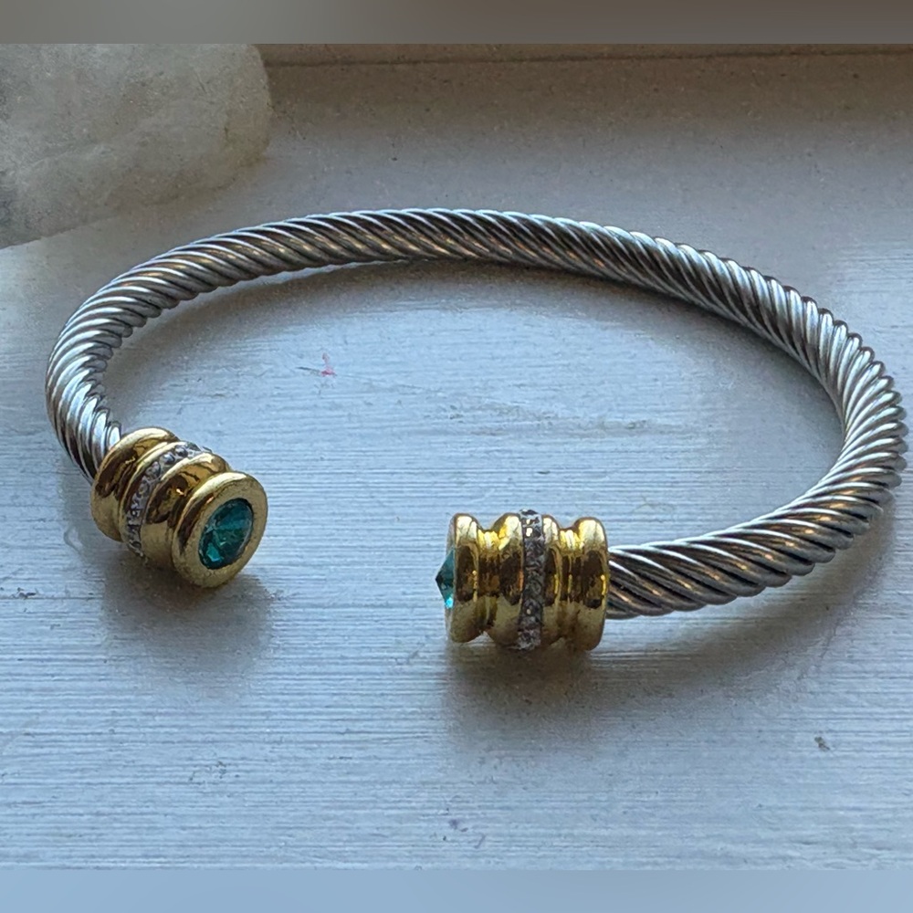 2 Tone Gold & Silver Twisted Cord Cuff Bangle. Adjustable